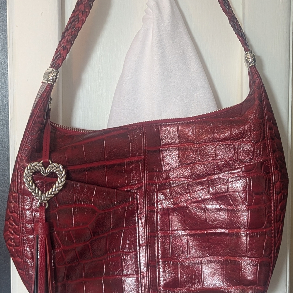 Brighton Red Croc-Embossed Shoulder Bag